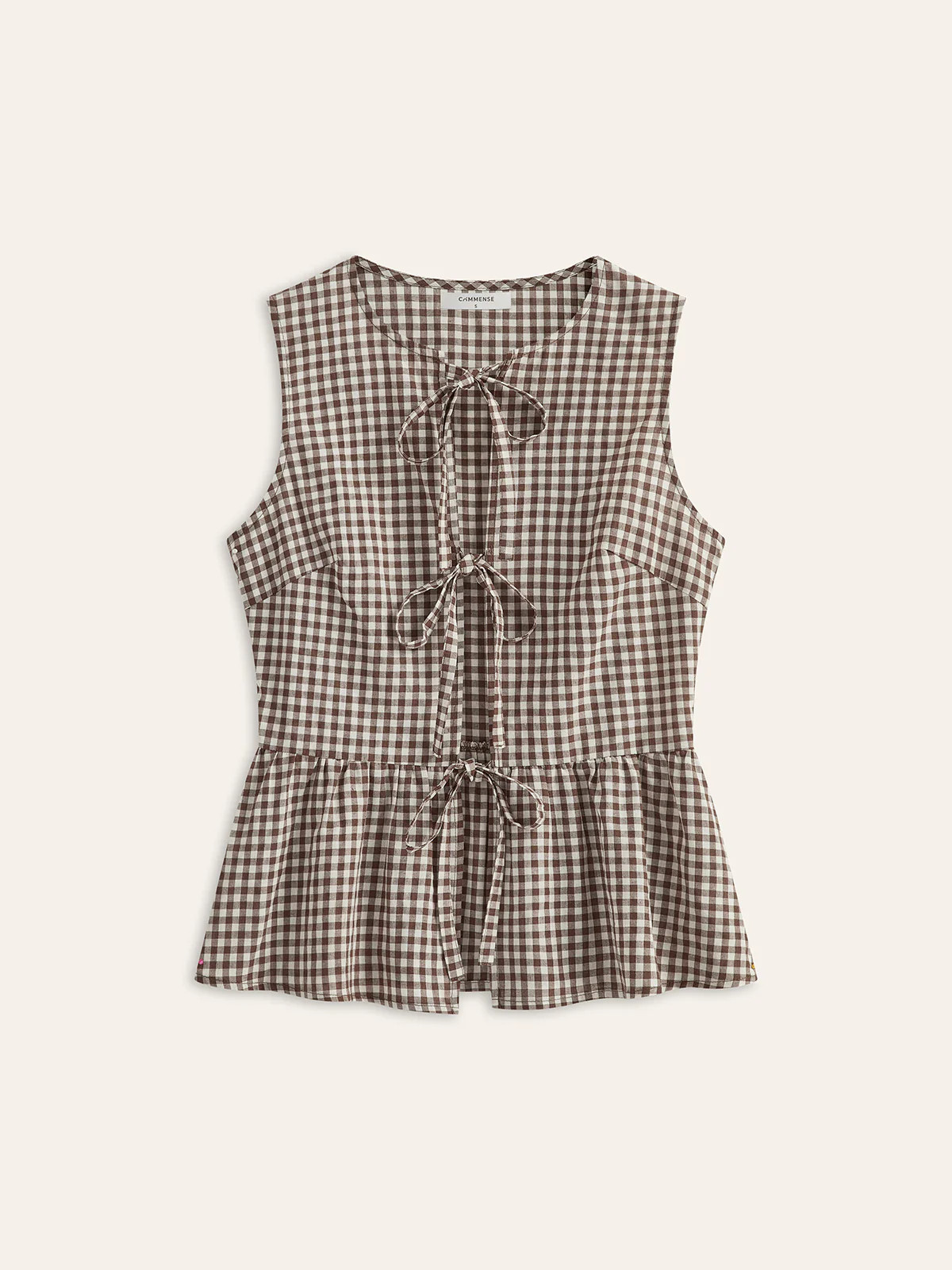 Gingham Tie-Front Peplum Top | Commense