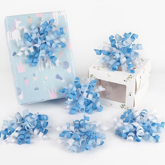 HUIHUANG Baby Boy Shower Gift Bows Blue and White Curly Ribbon Bows Self Adhesive Burst Gift Bow ... | Amazon (US)