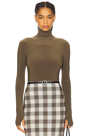 Long Sleeve Turtleneck Bodysuit in Bark | Revolve Clothing (Global)