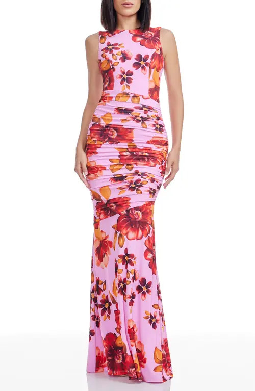 Dress the Population Violetta Floral Print Sleeveless Gown in Bright Rose Multi at Nordstrom, Size X-Large | Nordstrom