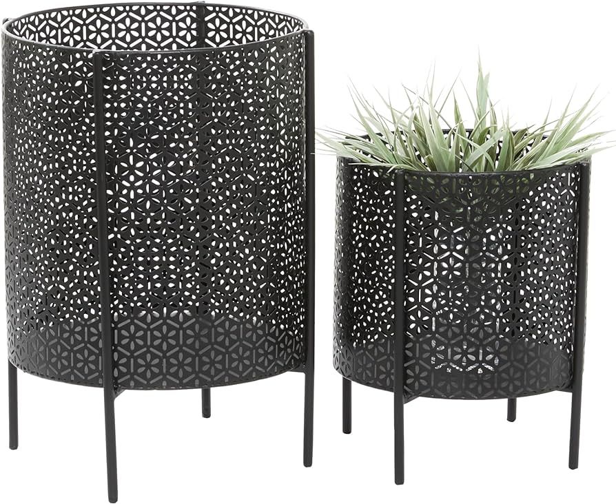 CosmoLiving by Cosmopolitan Metal Round Planter with Removable Stand, Set of 2 18", 12"H, Black | Amazon (US)