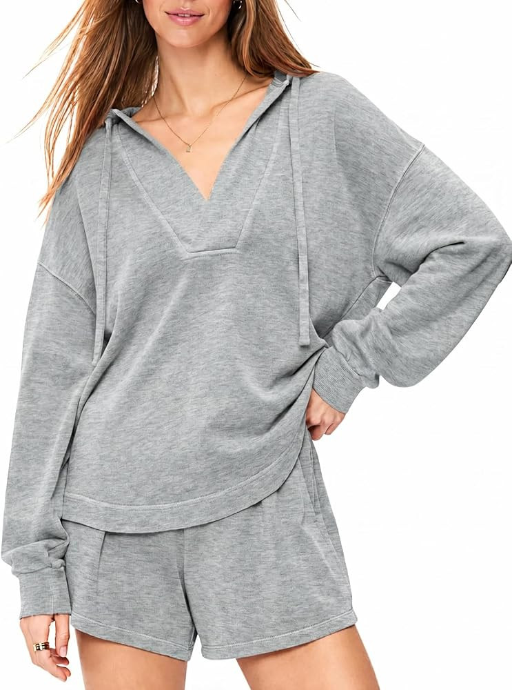 Fisoew Womens 2 Piece Lounge Matching Sets Hoodies and Shorts Sweatsuits | Amazon (US)