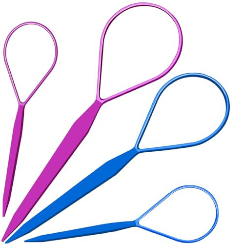 Teenitor 4pcs Pony Hair Tail Accessories, 2 Pairs French Braiding Tool, Turvy Styling Tool for Women Girls, Ponytail Pull Through Tool Purple/Blue | Amazon (US)