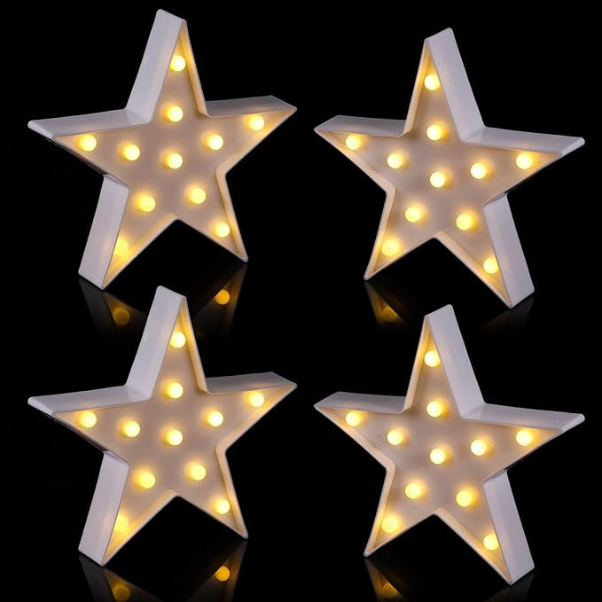 Tarpop 4 Pcs Star Plastic Night Light Battery Operated LED Marquee Star Sign Party Movie Theater ... | Amazon (US)