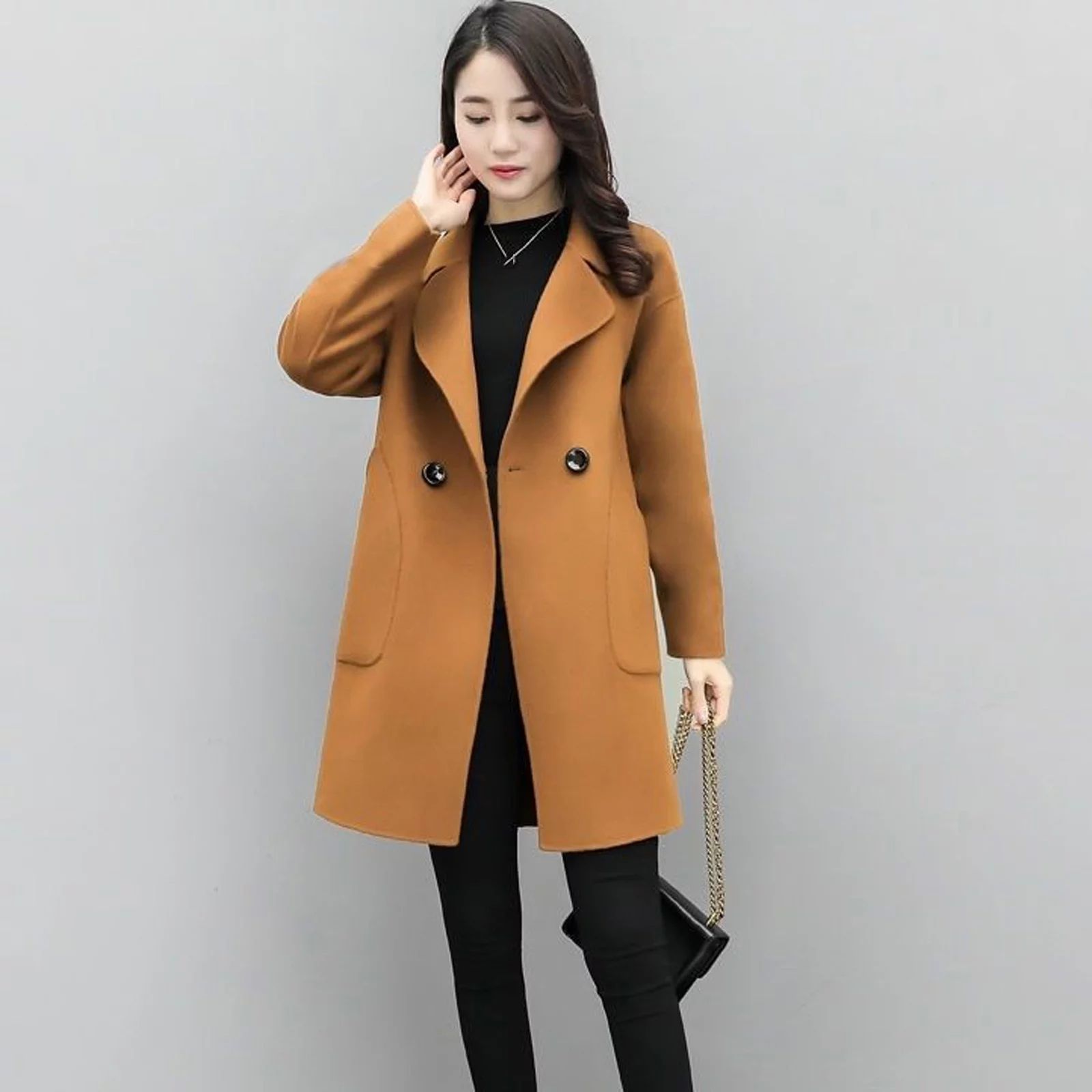 FITORON Winter Coat for Women- Long Sleeve Turndown Collar Cardigan Peacoat Fashion Simple Woolen... | Walmart (US)