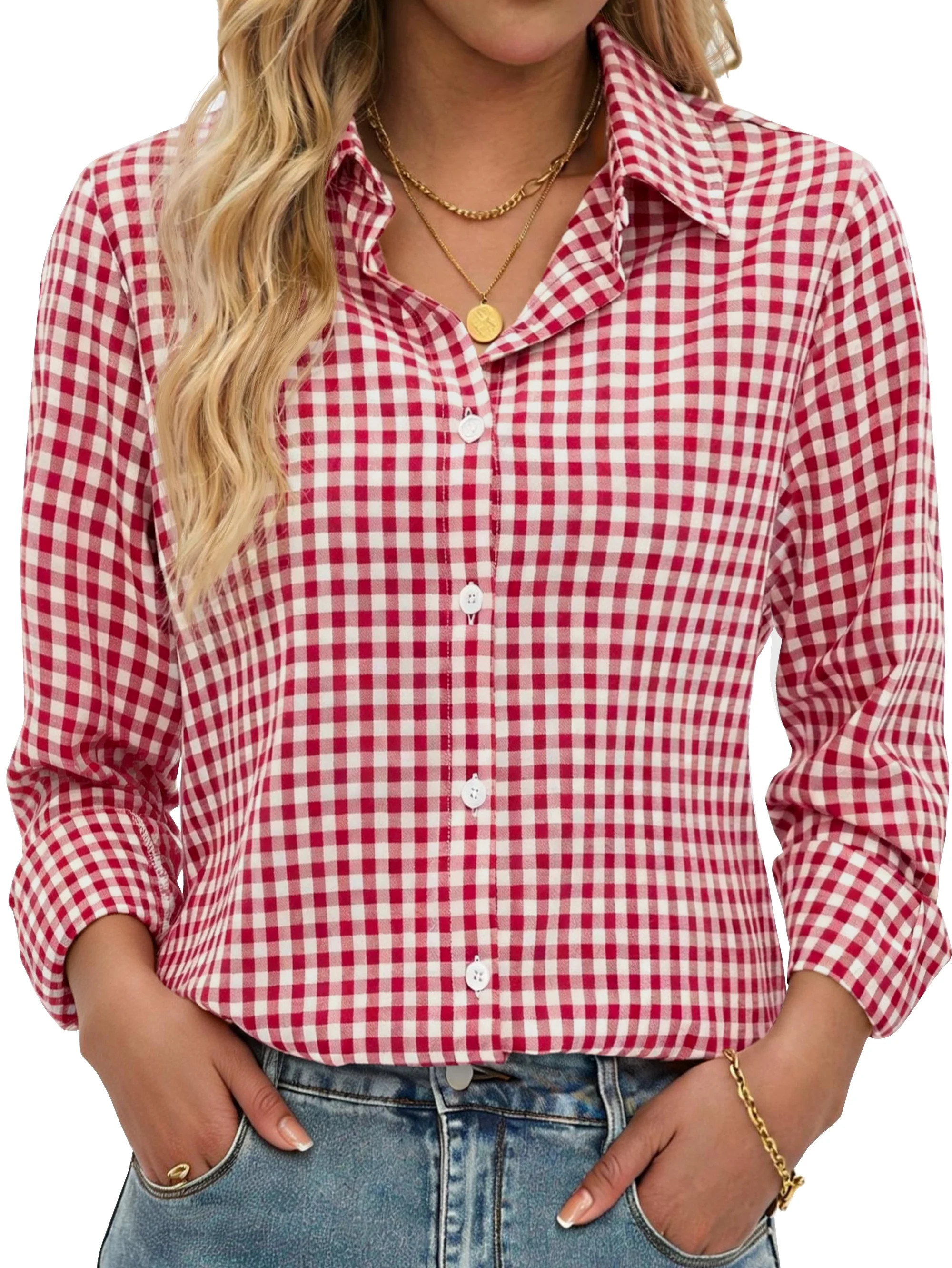 Fantaslook Plaid Button Down Shirts for Women Dressy Casual Long Sleeve Shirts Collared Work Blou... | Walmart (US)