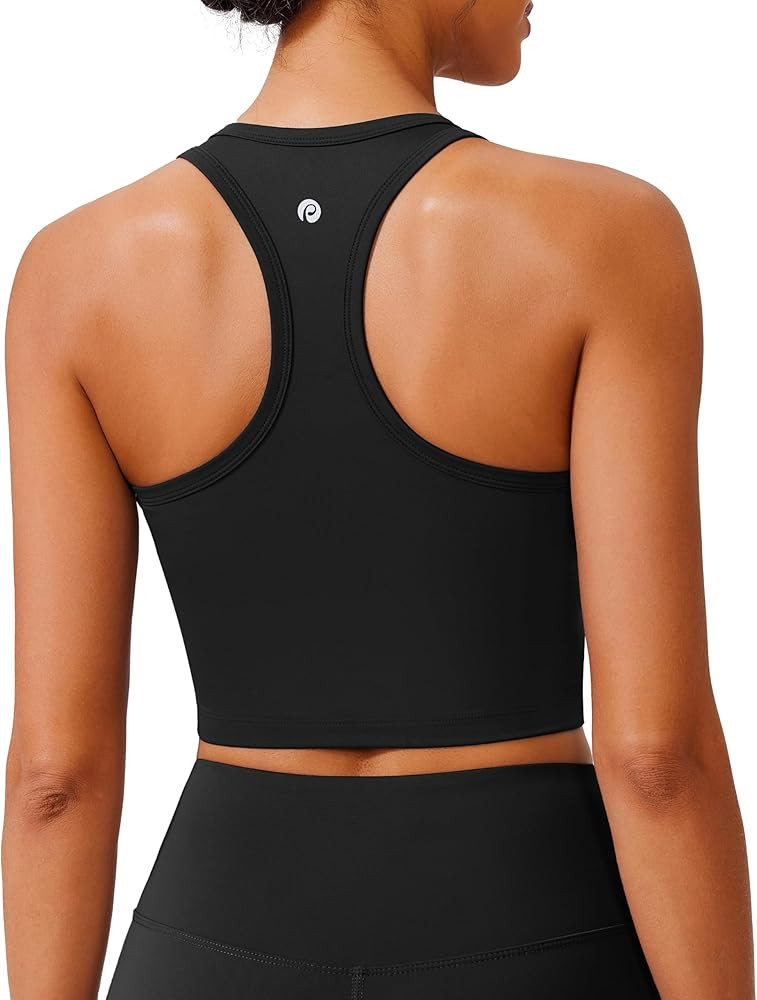 PINSPARK Sports Bra Longline Racerback Tank Tops for Women Padded Workout Yoga Top | Amazon (US)