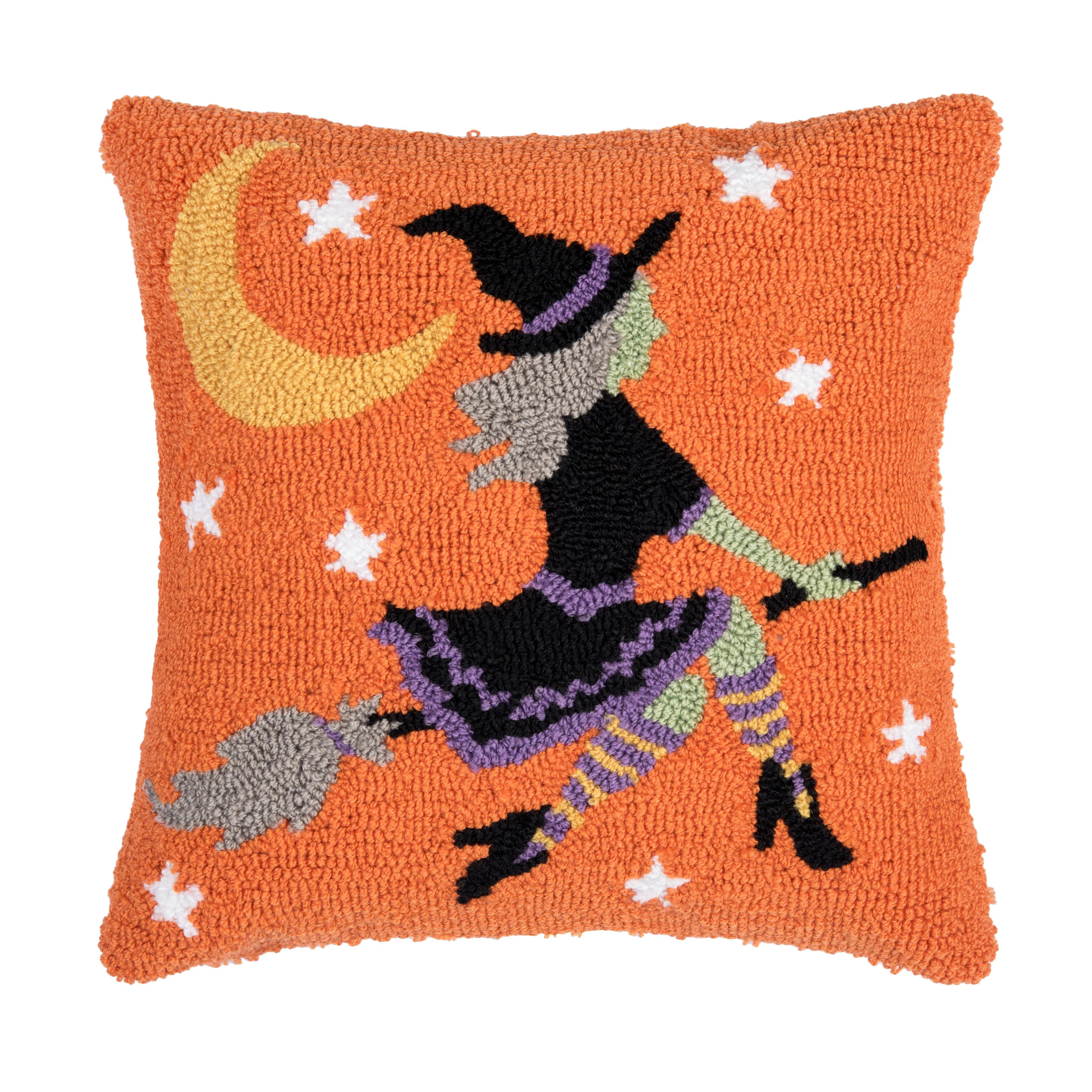 16" x 16" Witch Moonlight Hooked Throw Pillow | Wayfair North America