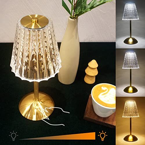 Amingulry Cordless Table Lamp, Rechargeable Battery Operated Lamp, 3 Color Modes & Stepless Dimmable LED Touch Lamp, Portable Crystal Gold Metal Beside Lamps for Bedroom Living Room Restaurant Outdoor | Amazon (US)