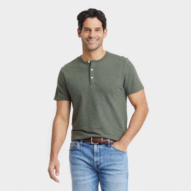Men&#39;s Short Sleeve Henley Shirt - Goodfellow &#38; Co&#8482; Olive M | Target