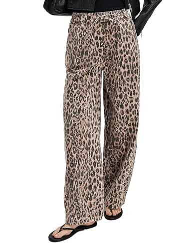 Leopard Print Jeans for Women Y2K Mid Rise Wide Leg Trousers Loose Cheetah Pants Baggy Casual Long Pants with Pockets | Amazon (US)