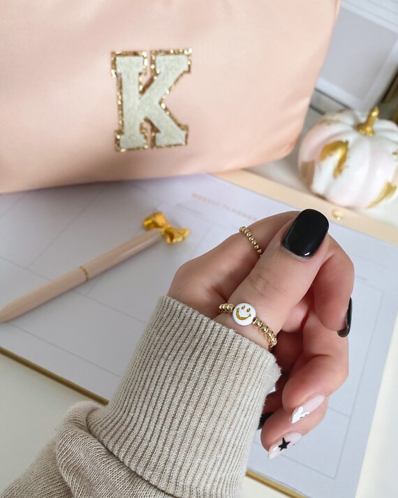 3mm 14k Gold Filled Beaded Ring with White Bead with Gold Smile | Stretchy Gold Ring | Gold Ball ... | Etsy (US)