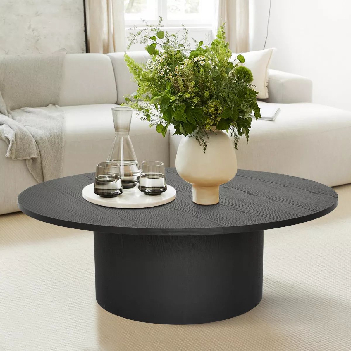 40" Dwen Manufactured Wood Foil with Grain Paper Round Coffee Table With Pedestal Base-Maison Bou... | Target