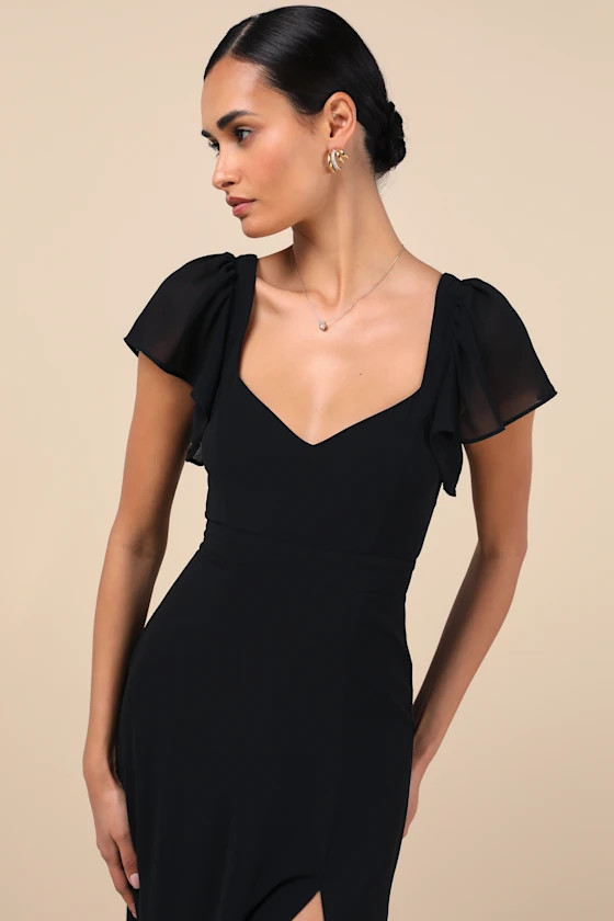 Simply Delightful Black Tie-Back Flutter Sleeve Maxi Dress | Lulus