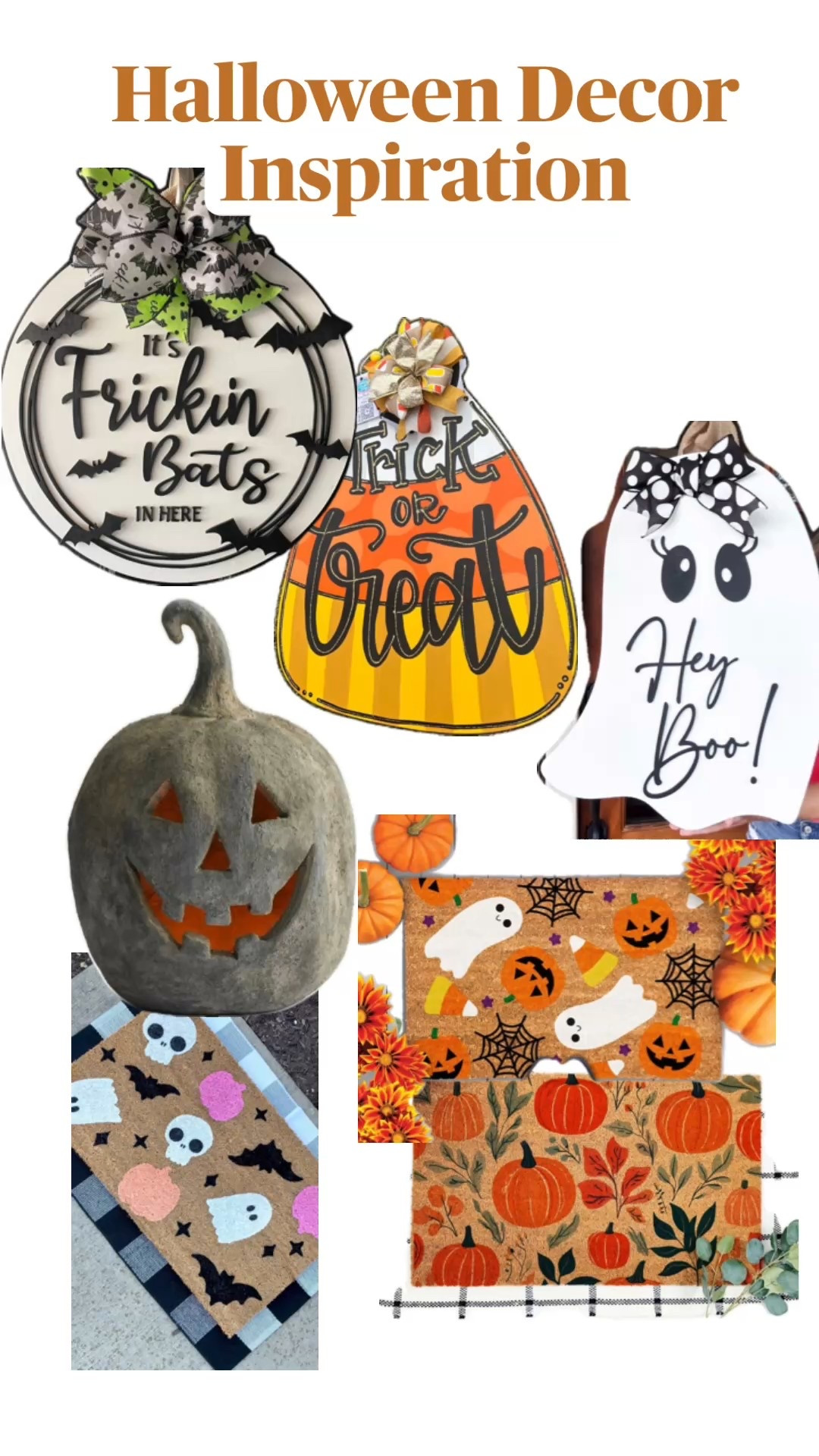 Halloween Front Door Decorating with seasonal doormats, door signs, and pumpkin decor. 

#LTKSeasonal #LTKHome