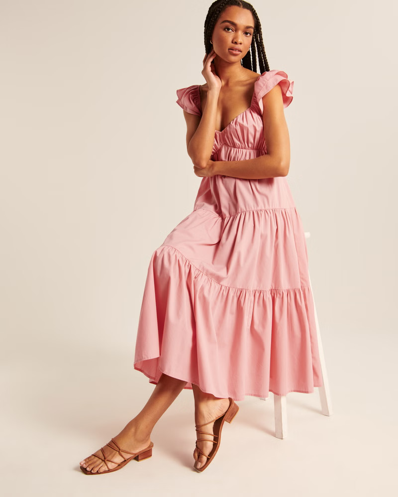 Ruffle Sleeve Poplin Midaxi Dress | Abercrombie & Fitch (US)
