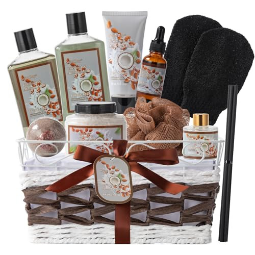Bath and Body Gift Basket For Women and Men Spa Gift Basket Coconut Almond 16 Pcs Bath Scents for Women,Bath Gift Set Includes Fragrant Lotion, Home Spa Luxurious Bath Body Oil, Diffuser & More | Amazon (US)
