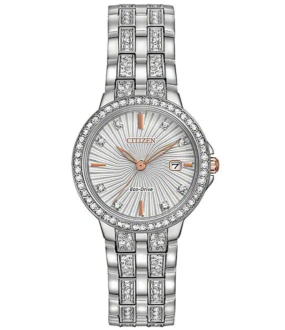 Women's Silhouette Crystal Three Hand Rose Gold Accented Stainless Steel Bracelet Watch | Dillard's