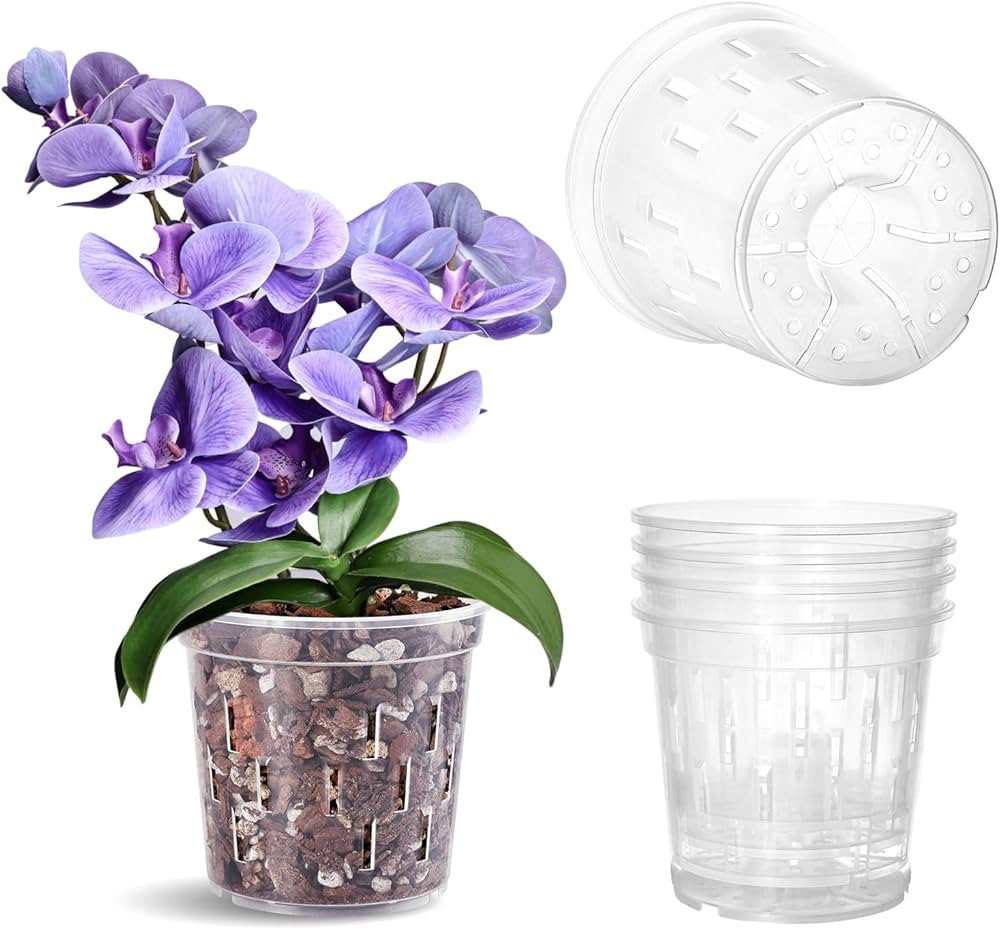 TRUEDAYS 4 Pack Orchid Pot 5 Inch Clear Plastic Plant Pots with Drainage Holes for Indoor Outdoor... | Amazon (US)