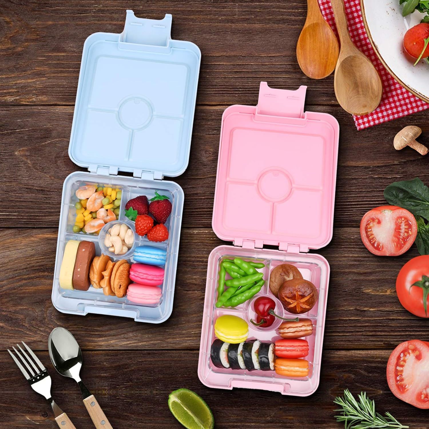 AOHEA Bento Box，Microwable Mini 4 Compartment Lunch Containers for Kids(Blue) | Amazon (US)