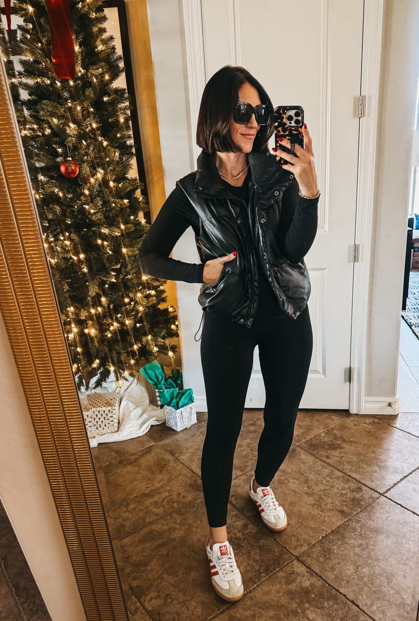 Casual winter outfit idea ❤️🎄🖤 

Seamless leggings (the best!) — size medium 
Fitted tee - size small
Faux leather best - size small 
Samba sneakers - size 7.5

Casual winter style, holiday week outfit idea, Amazon fashion

#LTKSaleAlert #LTKHoliday #LTKFindsUnder50