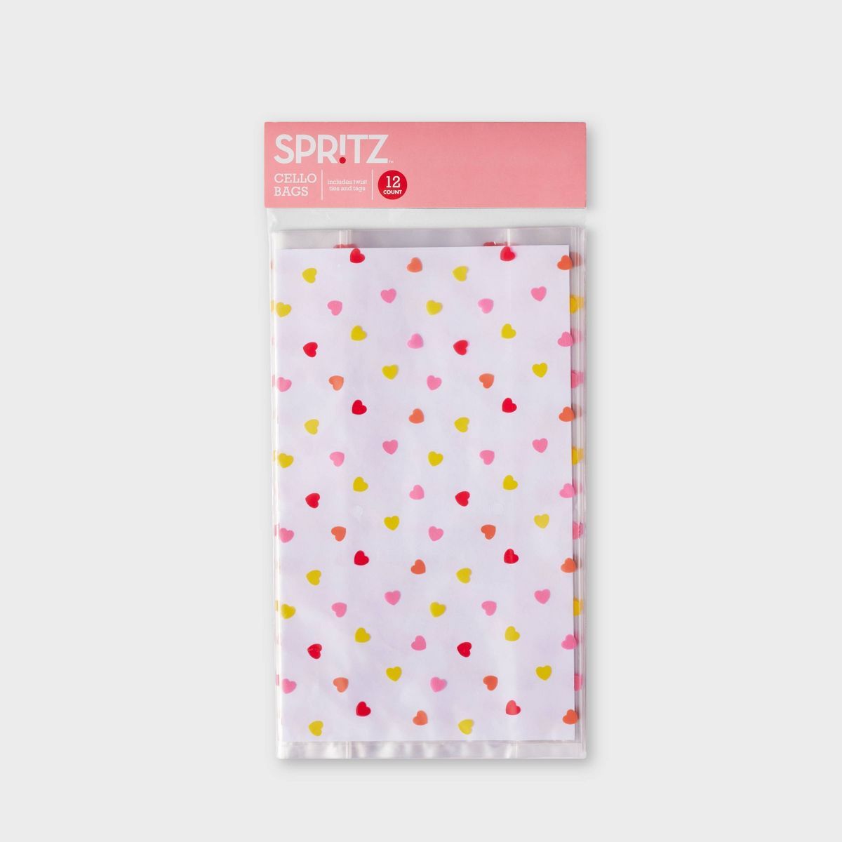 12ct Valentine's Giveaways Cello Bag White Multi Hearts and Tags - Spritz™ | Target
