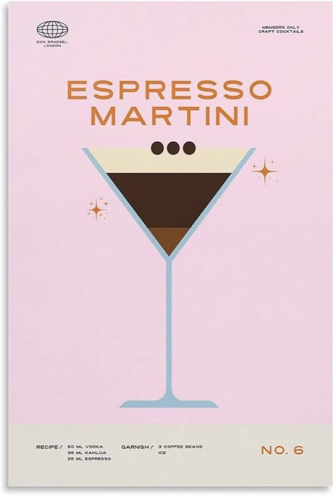 Espresso Martini Cocktail Poster Midcentury Print Wall Art Cocktail Recipe Wall Decor Poster Deco... | Amazon (US)