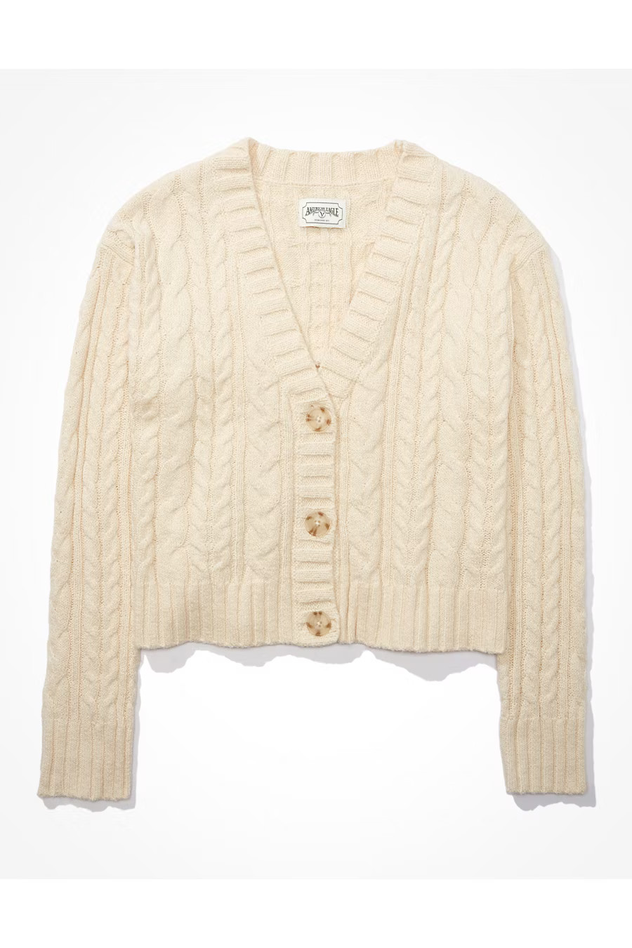 AE Cropped Cable Knit Cardigan Women's Cream L | American Eagle Outfitters (US & CA)