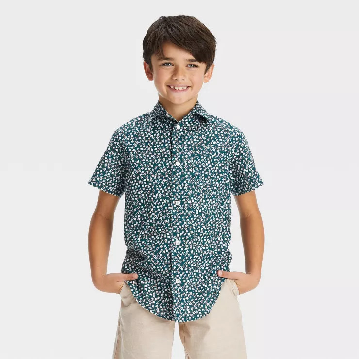 Boys' Short Sleeve Button-Down Shirt - Cat & Jack™ Green | Target