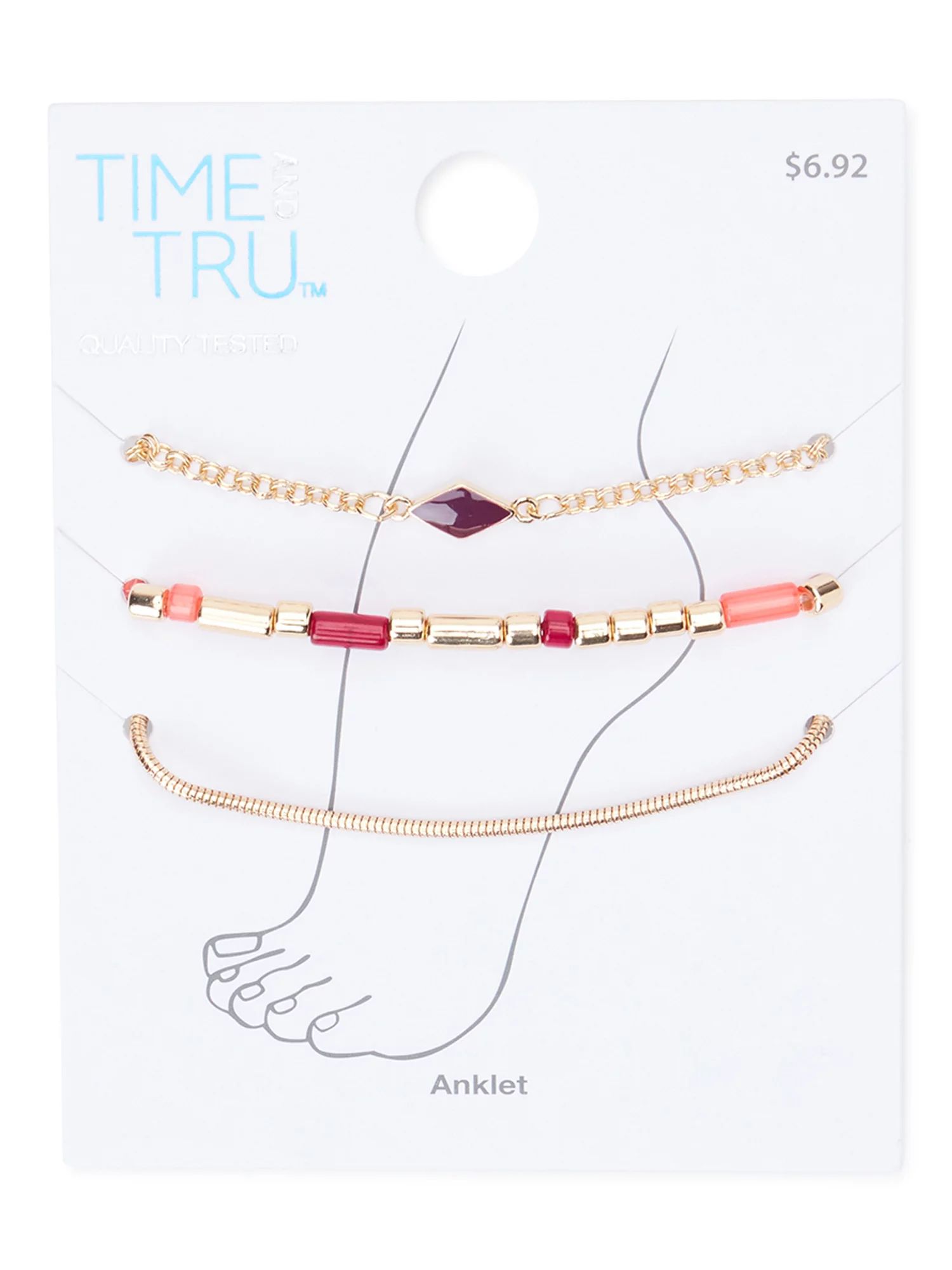 Time and Tru Gold Tone Anklet Set, 3-Piece | Walmart (US)