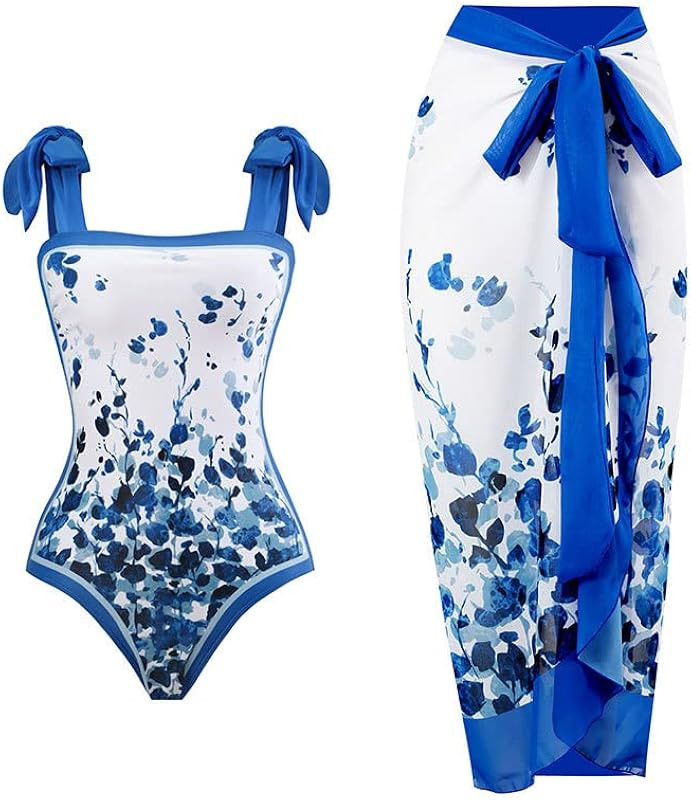 Women One Piece Swimsuit with Matching Cover Ups Floral Sexy Bikini Sets High Cut Push Up Two Pie... | Amazon (US)