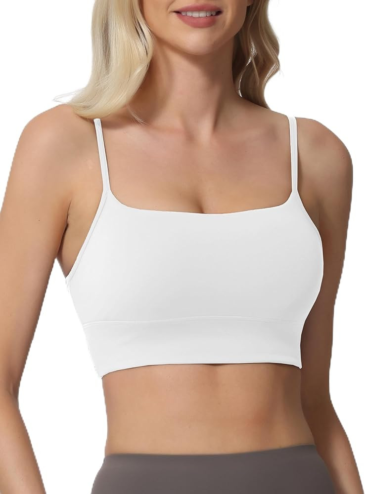 Padded Sports Bras for Women,Sleeveless Spaghetti Strap Square Neck Yoga Crop Top | Amazon (US)