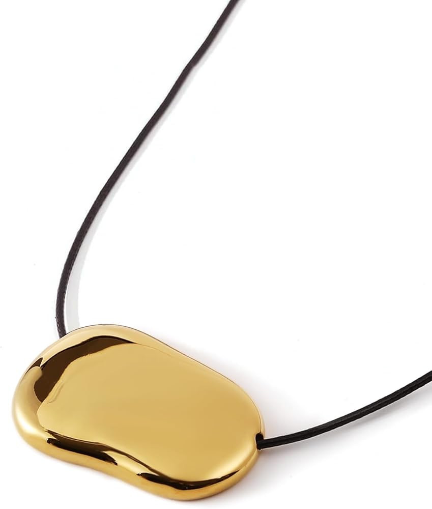 Chunky Gold Pebble Pendant Necklace for Women, Minimalist Charm on Adjustable Black Cord, Stateme... | Amazon (US)