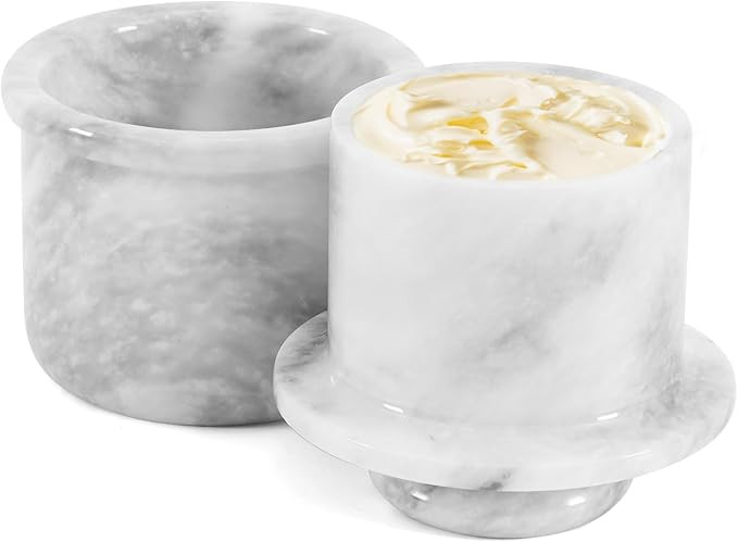 Marble Butter Keeper with Lid Handmade White French Butter Crock for Countertop, 4.25” Butter D... | Amazon (US)