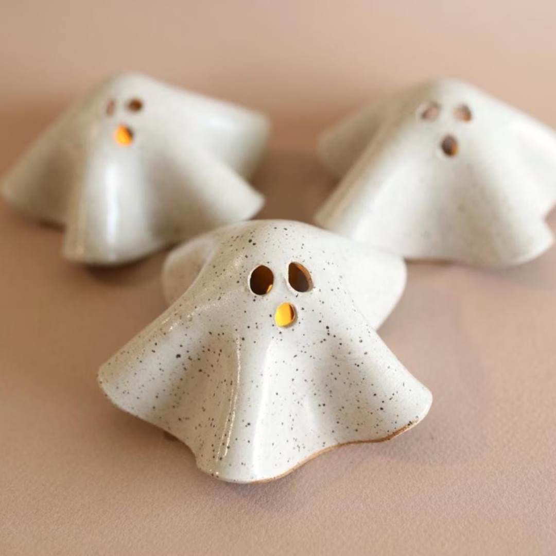 Handmade Ceramic Ghost Luminaries Pottery Halloween Decor Pottery Ghost Ceramic Handmade Ghost Fa... | Etsy (US)
