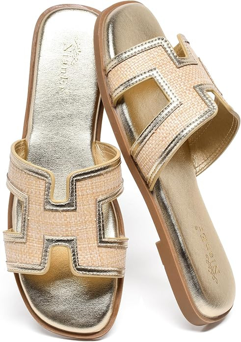 NianEr Womens Microfiber Leather Comfort Foam Support H Sandals Square Toe Dress Dressy Slip On C... | Amazon (US)