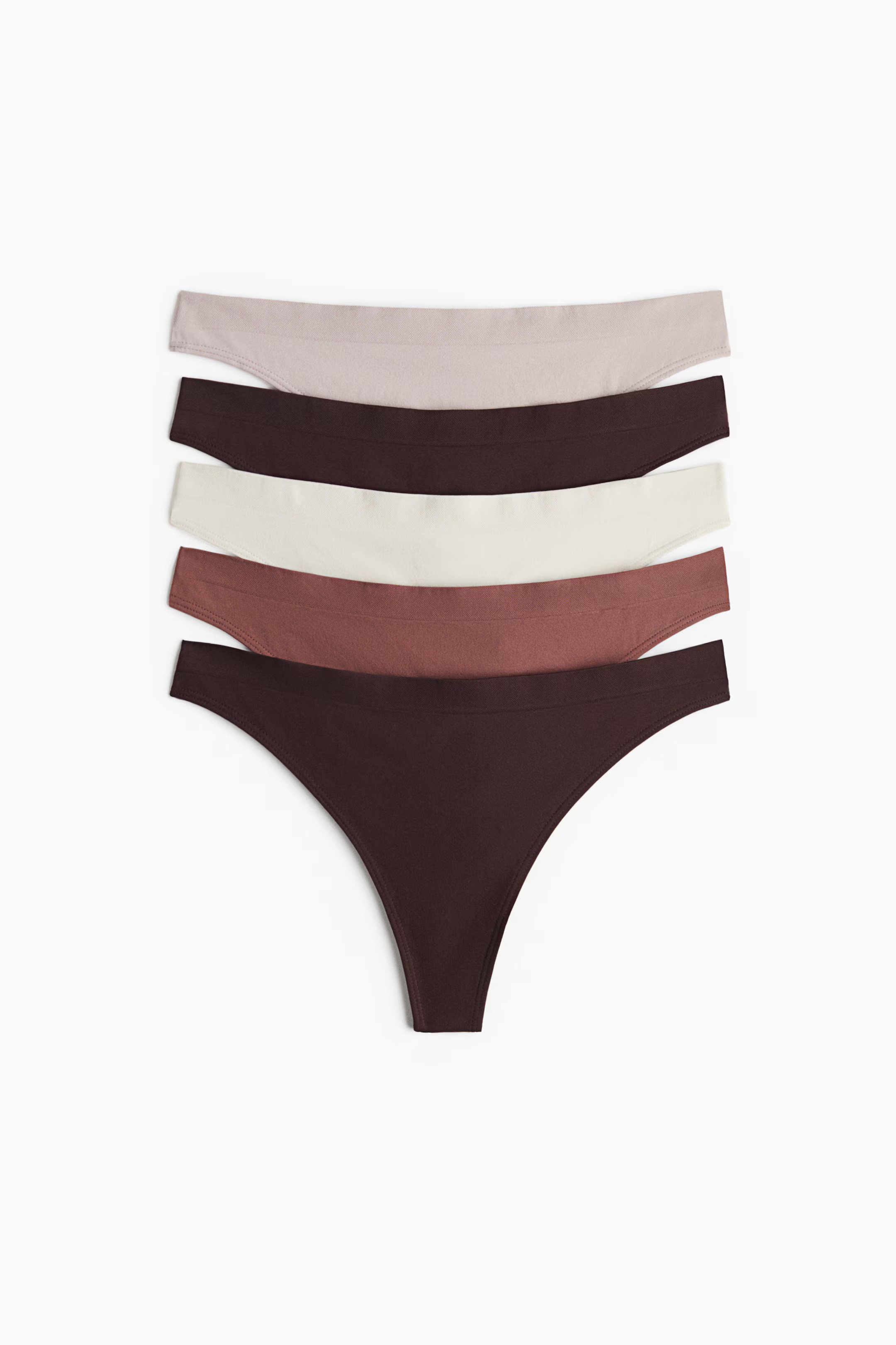 5-pack seamless thong briefs - Brown/White/Pink - Ladies | H&M GB | H&M (UK, MY, IN, SG, PH, TW, HK)
