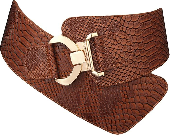 JASGOOD Women's Fashion Vintage Wide Elastic Stretch Waist Belt with Gold Interlock Buckle Belt | Amazon (US)