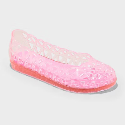 Kids' Lena Jelly Ballet Flats - art class™ Pink 5: Slip-On Solid Sandals, Medium Width, Closed Almond Toe, Non-Marking Outsole | Target