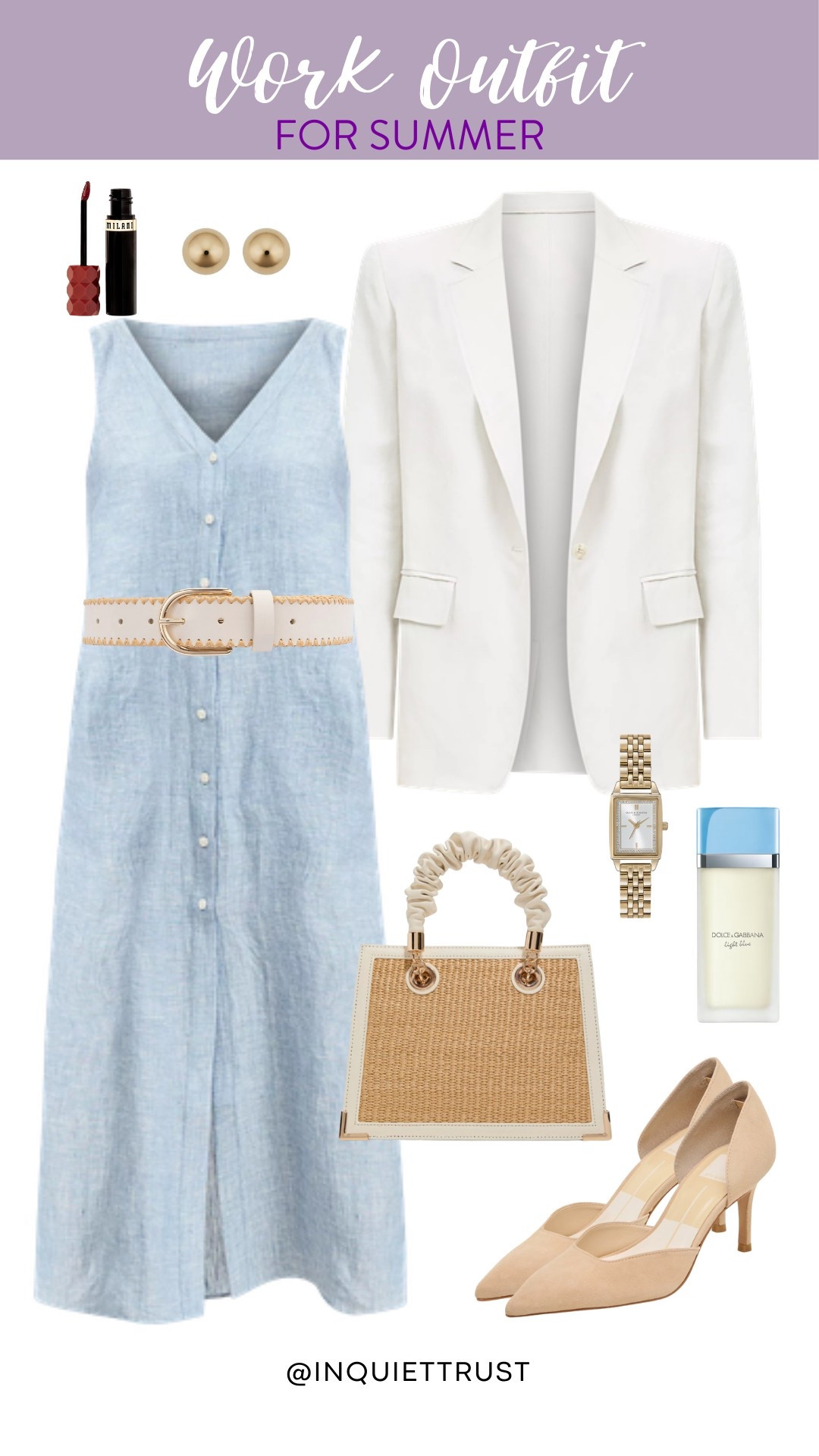 Whether it's a sunny brunch, running errands, or just enjoying the good weather, this look is totally on point! It's truly a lovely piece that can be dressed up or down. I'm really digging how the white blazer adds a smart touch to the linen dress, and those neutral accessories, from the belt to the bag and shoes, really elevate the look.
#workwear #businesscasual #summeroutfit #howtostyle

#LTKSeasonal #LTKU #LTKStyleTip