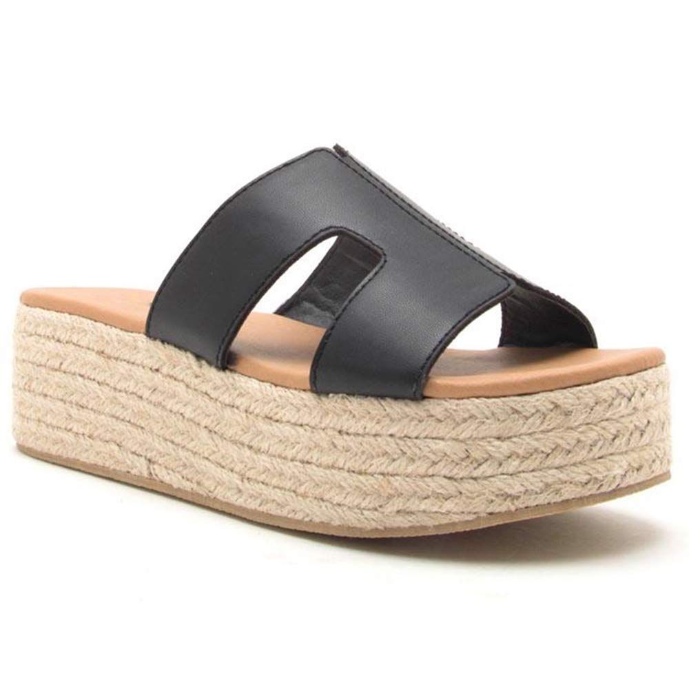 Huiyuzhi Womens Flat Sandals Open Toe Slides Slip On H Band Leather Summer Slipper Shoes | Amazon (US)