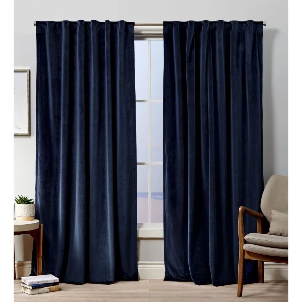 Exclusive Home Curtains Velvet Heavyweight Hidden Tab Top Curtain Panel Pair, 52x84, Navy | Walmart (US)