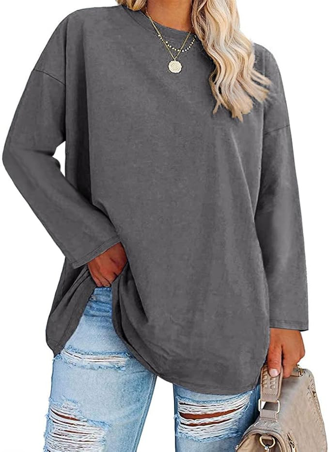Women's Plus Size Tops Long Sleeve Crew Neck Oversized T Shirts Loose Casual Tunics | Amazon (US)
