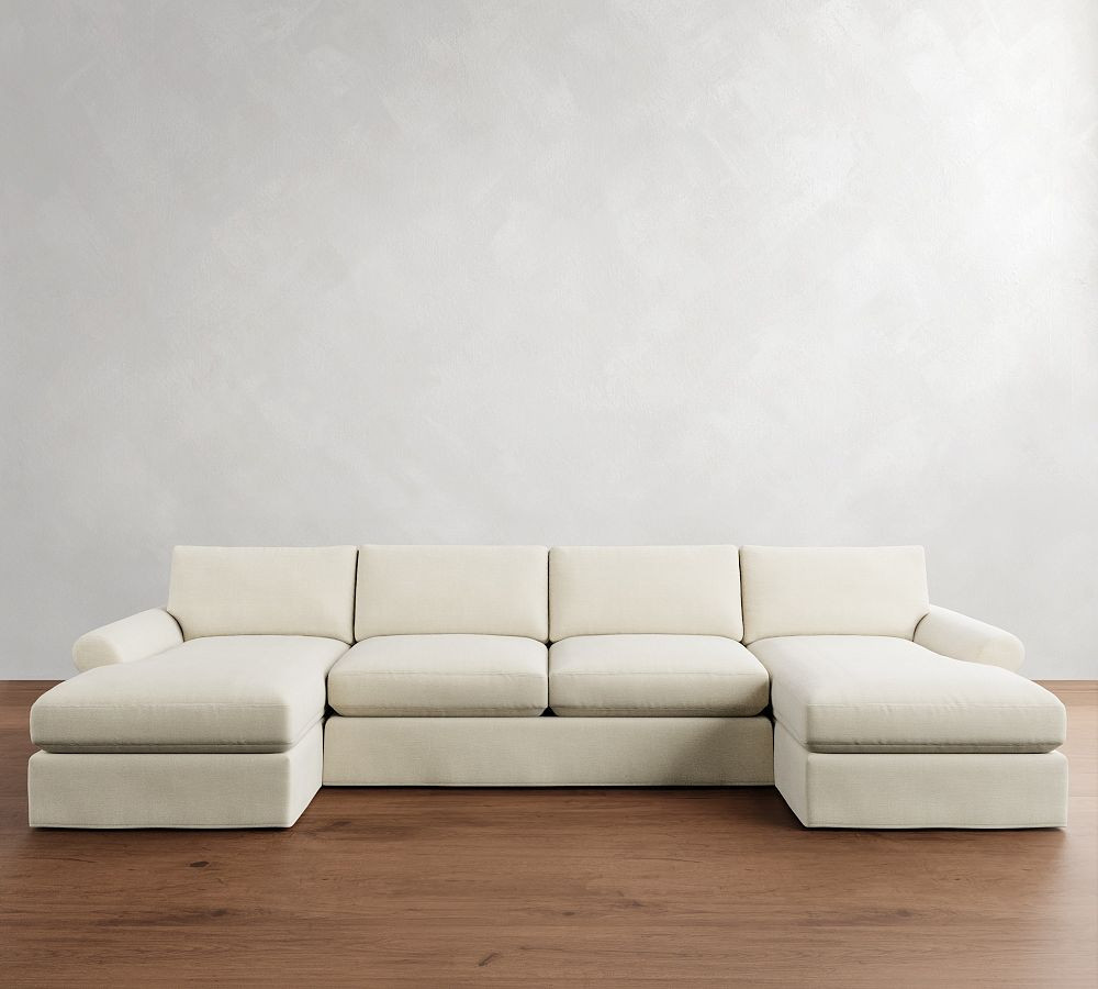 PB Comfort Modern Roll Arm Slipcovered Double Chaise Sectional (135"-170") | Pottery Barn (US)