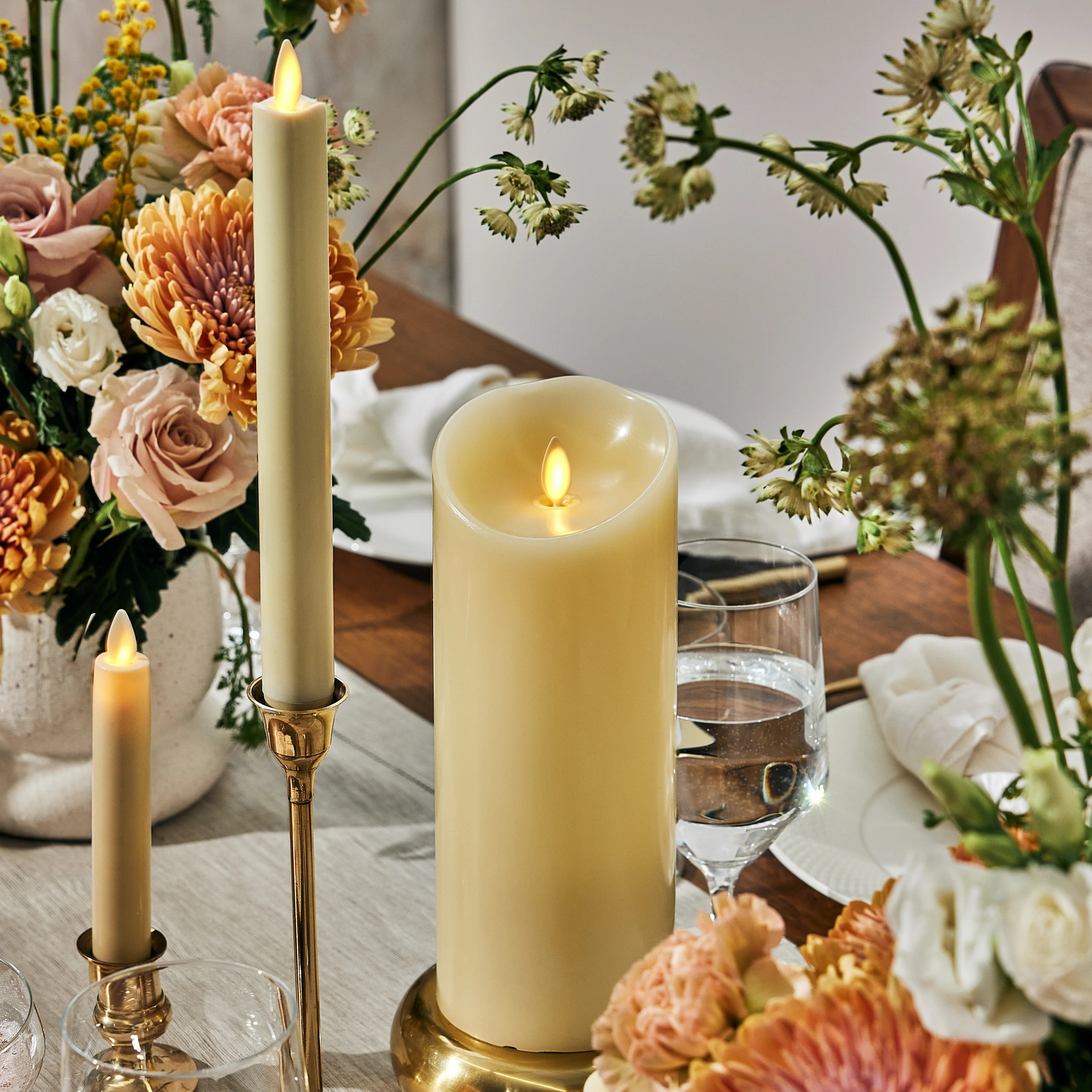 Ivory Flameless Candle Pillar - Scallop Top - 3.5" Width | Luminara