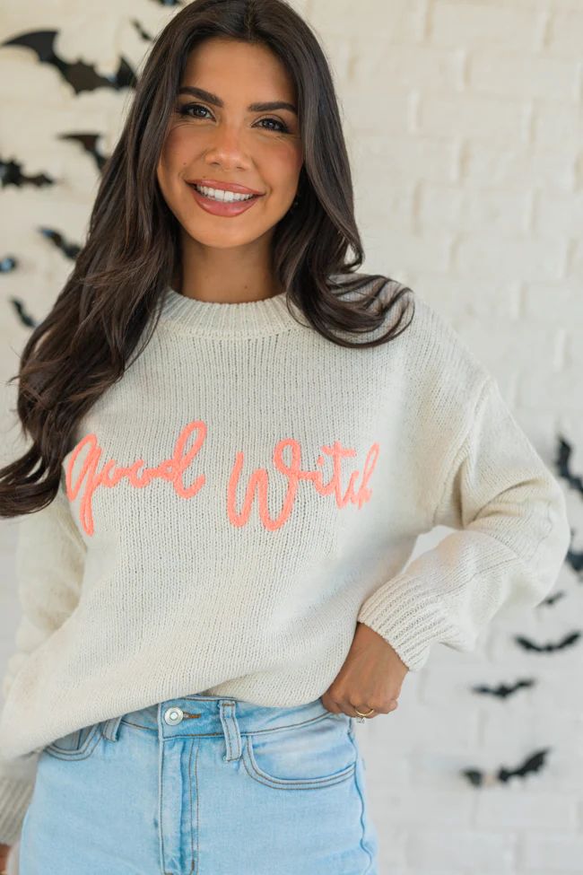 Happy To Be The Good Witch Stone and Coral Sweater | Pink Lily