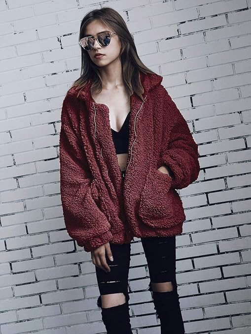 PRETTYGARDEN Women's Fashion Long Sleeve Lapel Zip Up Faux Shearling Shaggy Oversized Coat Jacket... | Amazon (US)