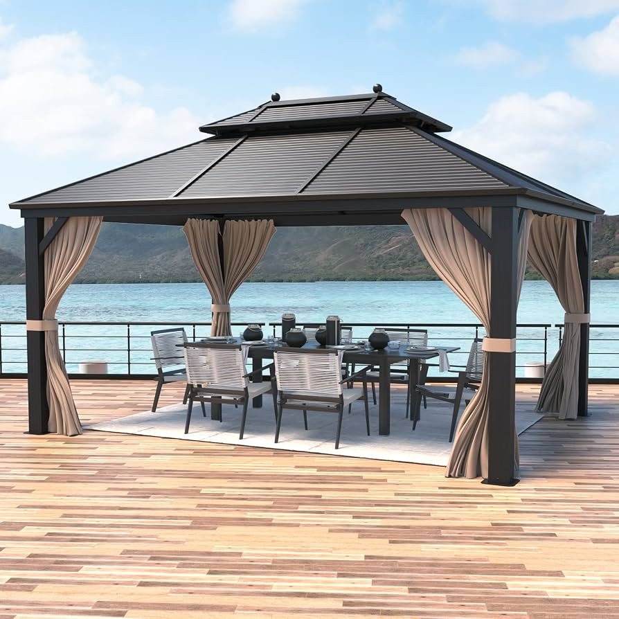 EROMMY Hardtop Gazebo Galvanized Steel Outdoor Gazebo Canopy Double Vented Roof Pergolas Aluminum... | Amazon (US)