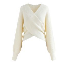 Crisscross Ribbed Knit Crop Sweater in Ivory | Chicwish