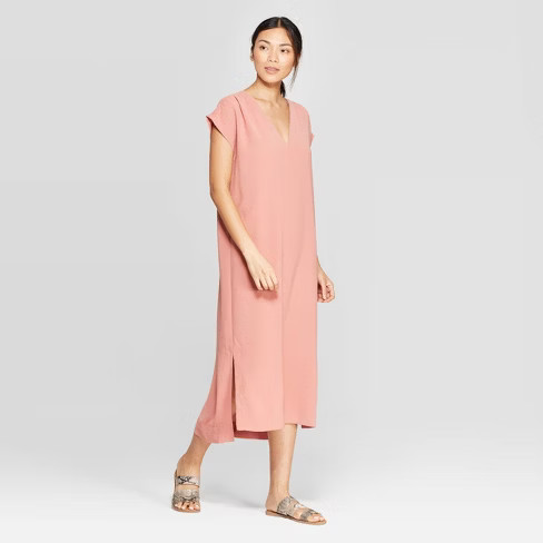 Women's Short Sleeve V-Neck Shift Midi Dress - Prologue™ | Target